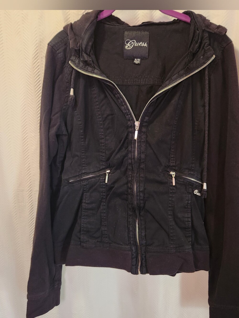 Guess Black Hooded Utility Zip Jacket